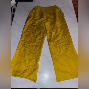 Ashley stewart yellow linen blend pull on elastic waist pants pull on new 16w